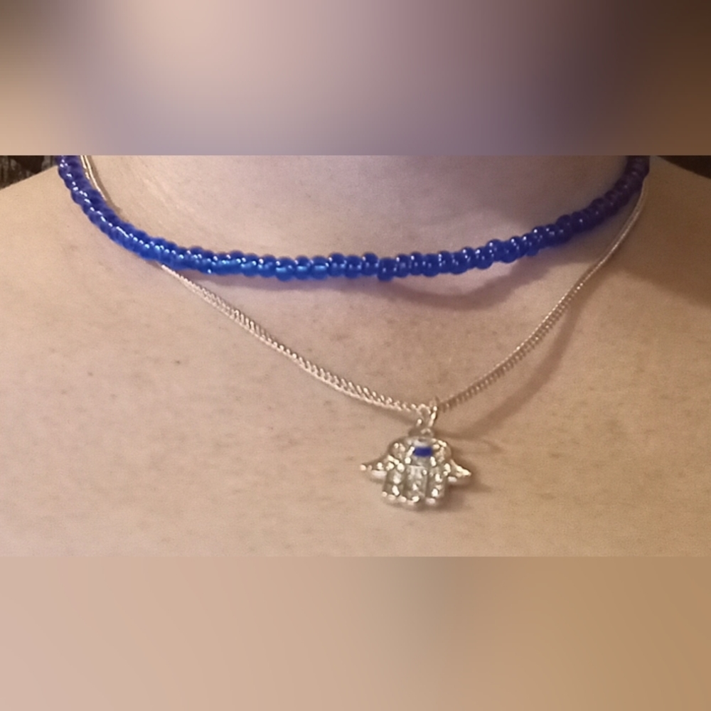 Hamsa Hand Double Chain Necklace